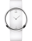 Calvin Klein Glam Transparent Dial White Leather Strap Watch for Women - K9423101