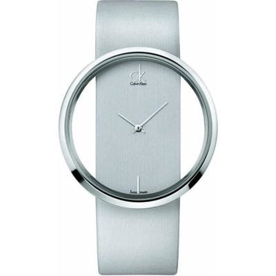 Calvin Klein Glam Transparent Dial White Leather Strap Watch for Women - K9423101
