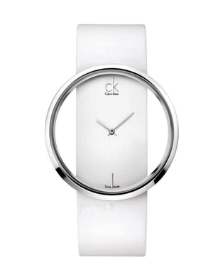 Calvin Klein Glam Transparent Dial White Leather Strap Watch for Women - K9423101