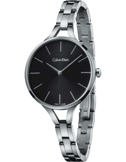 Calvin Klein Graphic Black Dial Silver Steel Strap Watch for Women - K7E23141