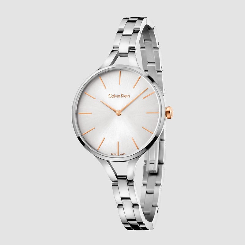 Calvin Klein Graphic Silver Dial Silver Steel Strap Watch for Women - K7E23B46