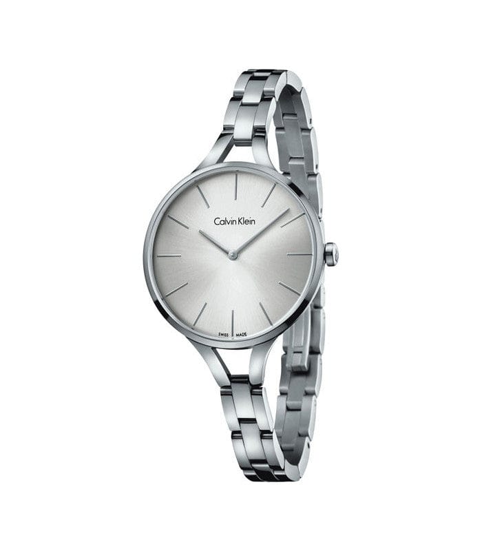 Calvin Klein Graphic White Dial Silver Steel Strap Watch for Women - K7E23146