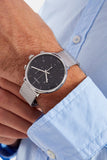 Calvin Klein High Noon Chronograph Black Dial Silver Mesh Bracelet Watch for Men - K8M27121