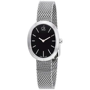 Calvin Klein Incentive Black Dial Silver Mesh Bracelet Watch for Women - K3P23121