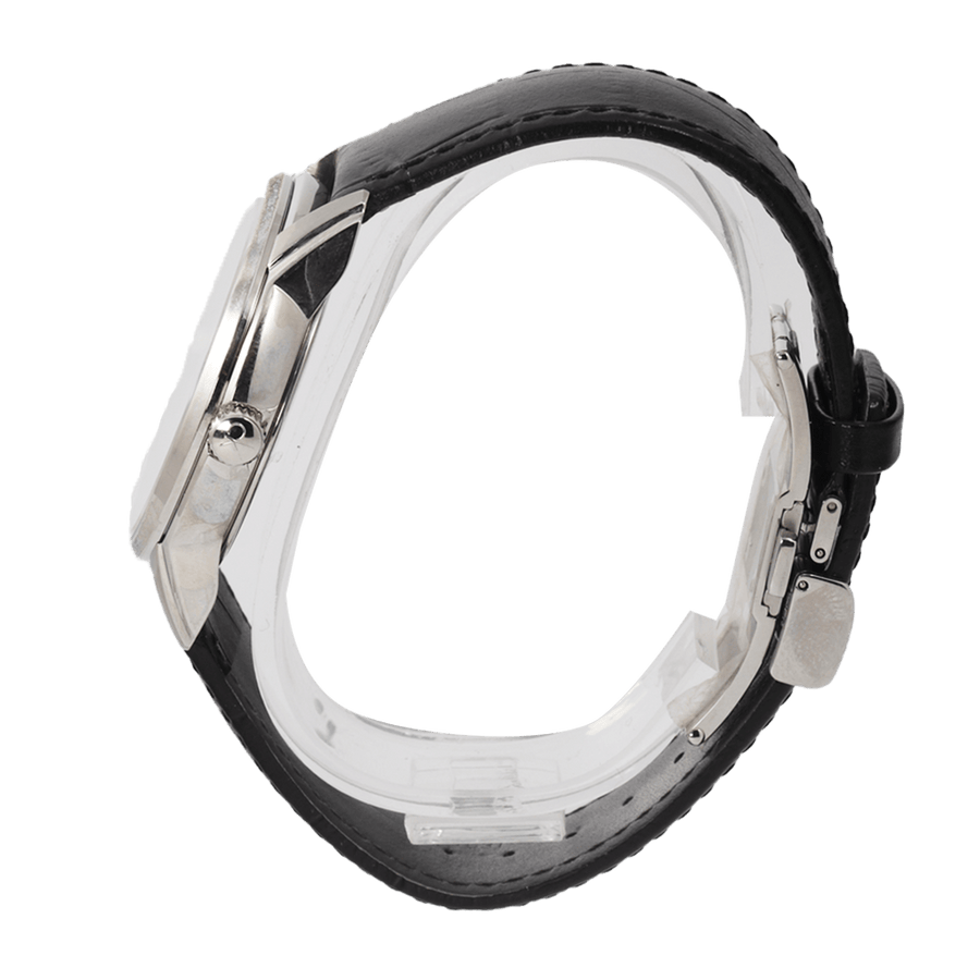 Calvin Klein Infinity Silver Dial Black Leather Strap Watch for Men - K5S341C6