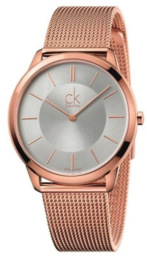 Calvin Klein Minimal White Dial Rose Gold Mesh Bracelet Watch for Men - K3M21626