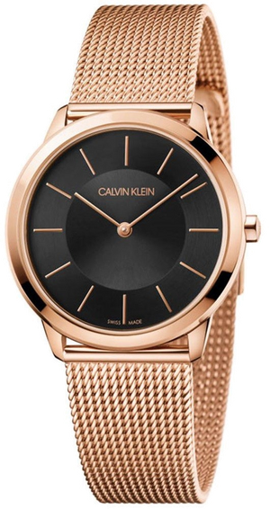 Calvin Klein Minimal Black Dial Rose Gold Mesh Bracelet Watch for Women - K3M2262Y