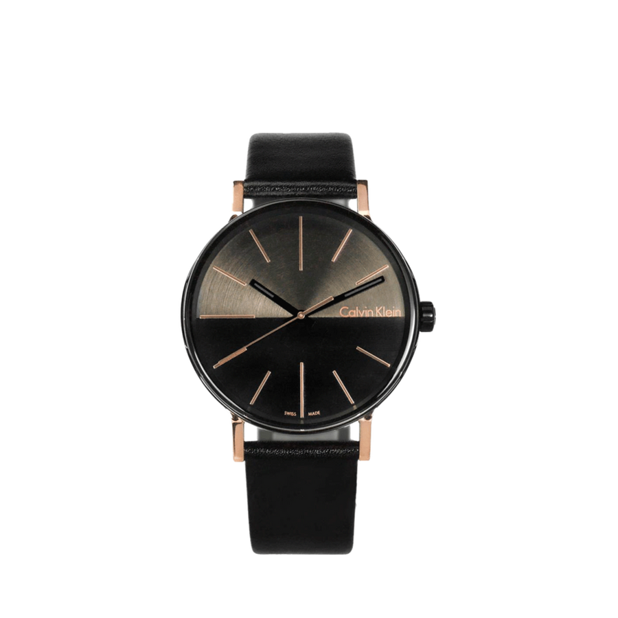 Calvin Klein Boost Black Dial Black Leather Strap Watch for Men - K7Y21TCZ