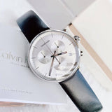 Calvin Klein High Noon Chronograph White Dial Black Leather Strap Watch for Men - K8M271C6