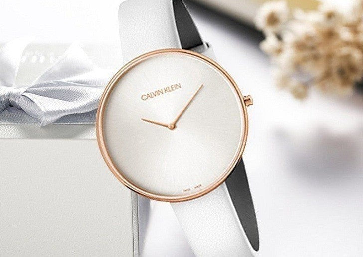 Calvin Klein Full Moon White Dial White Leather Strap Watch for Women - K8Y236L6