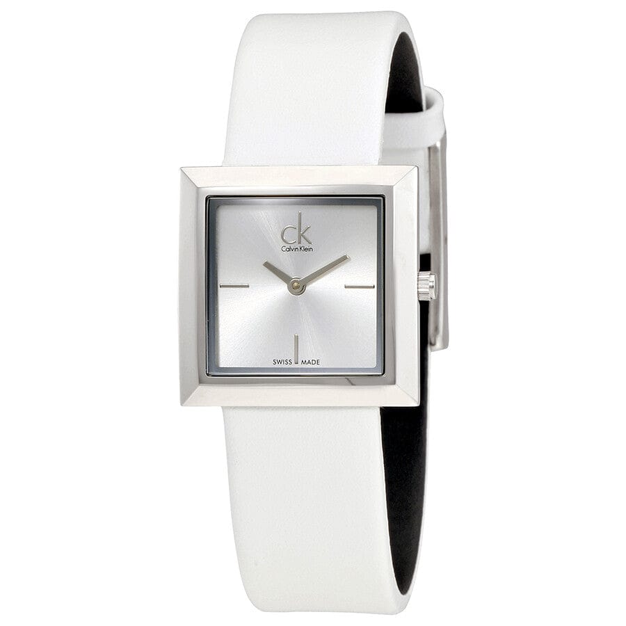 Calvin Klein Mark Silver Dial White Leather Strap Watch for Women - K3R231L6