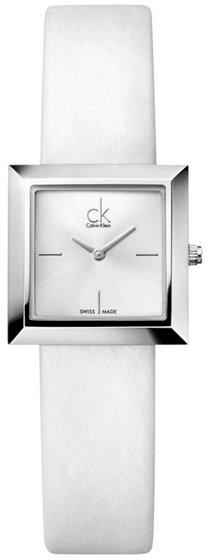 Calvin Klein Mark Silver Dial White Leather Strap Watch for Women - K3R231L6