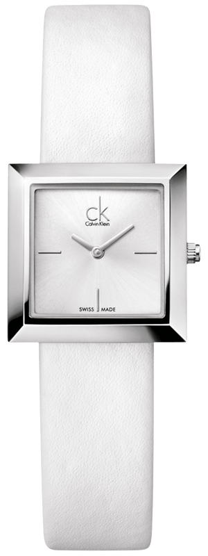 Calvin Klein Mark Silver Dial White Leather Strap Watch for Women - K3R231L6