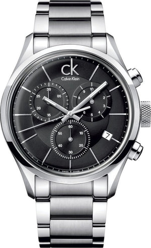 Calvin Klein Masculine Chronograph Black Dial Silver Steel Strap Watch for Men - K2H27104