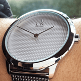 Calvin Klein Minimal White Dial Silver Mesh Bracelet Watch for Women - K3M2212Y