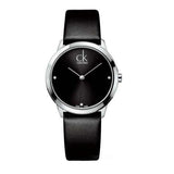 Calvin Klein Minimal Black Dial Black Leather Strap Watch for Men - K3M221CS