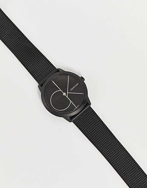 Calvin Klein Minimal Black Dial Black Mesh Bracelet Watch for Men - K3M514B1