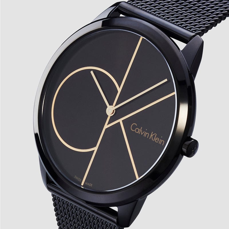 Calvin Klein Minimal Black Dial Black Mesh Bracelet Watch for Women - K3M224X1