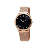 Calvin Klein Minimal Black Dial Rose Gold Mesh Bracelet Watch for Women - K3M2262Y