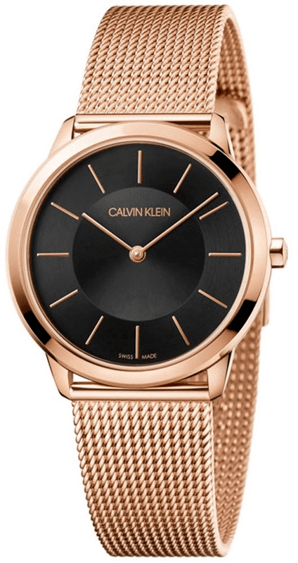 Calvin Klein Minimal Black Dial Rose Gold Mesh Bracelet Watch for Women - K3M2262Y