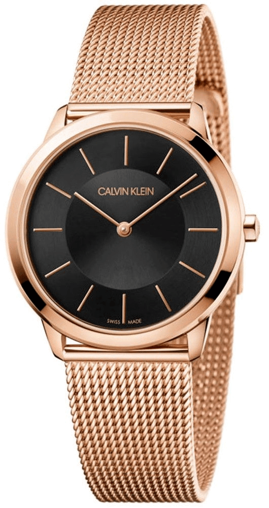 Calvin Klein Minimal Black Dial Rose Gold Mesh Bracelet Watch for Women - K3M2262Y
