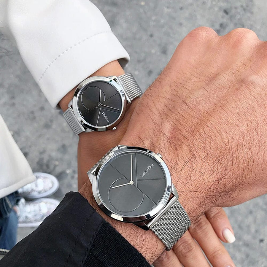 Calvin Klein Minimal Black Dial Silver Mesh Bracelet Watch for Men - K3M21123