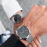 Calvin Klein Minimal Black Dial Silver Mesh Bracelet Watch for Men - K3M21123