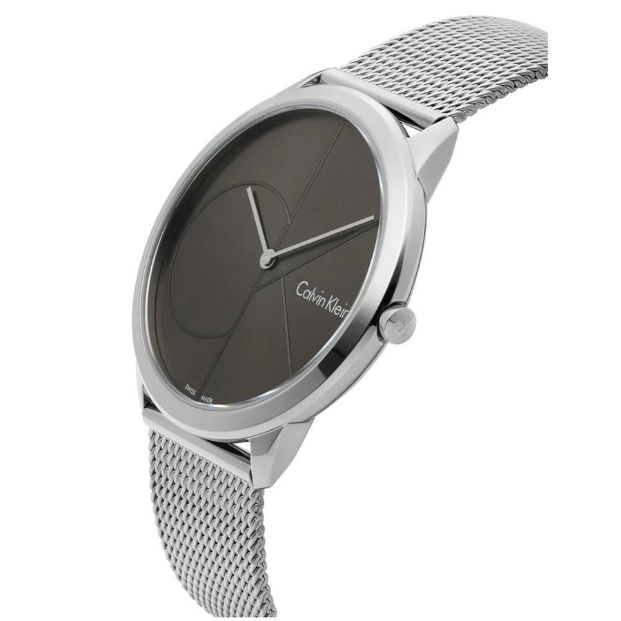 Calvin Klein Minimal Black Dial Silver Mesh Bracelet Watch for Men - K3M21123