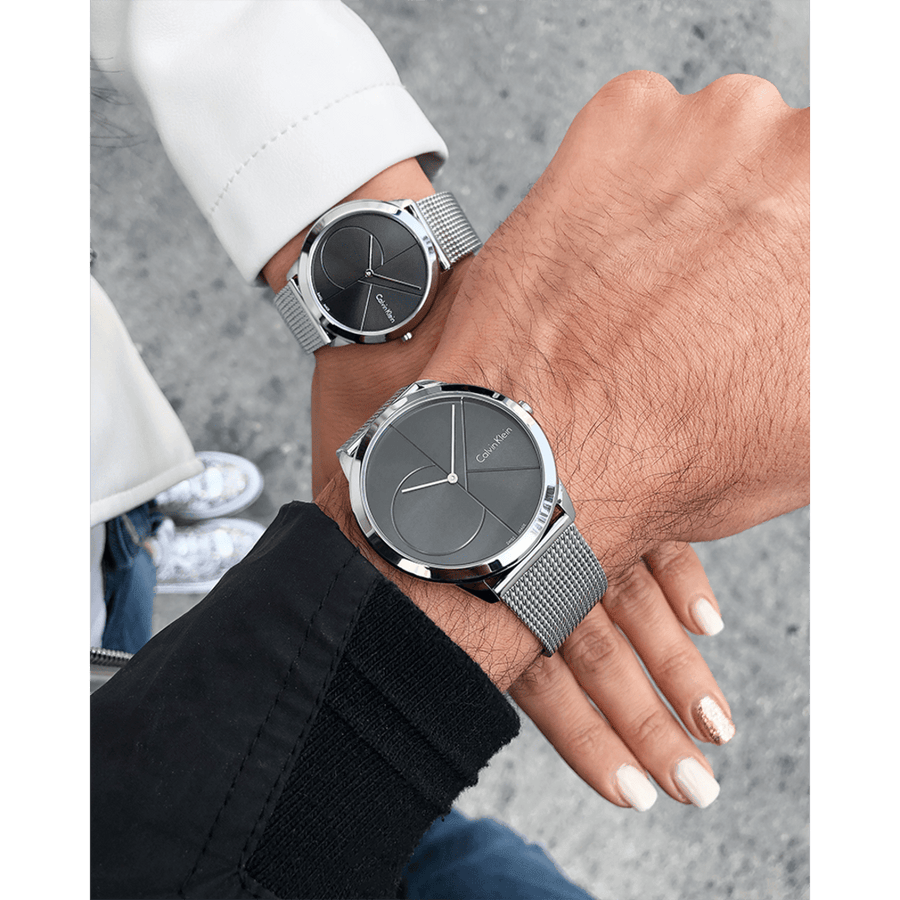 Calvin Klein Minimal Black Dial Silver Mesh Bracelet Watch for Women - K3M22123