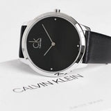Calvin Klein Minimal Diamonds Black Dial Black Leather Strap Watch for Men - K3M211CS