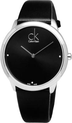 Calvin Klein Minimal Diamonds Black Dial Black Leather Strap Watch for Men - K3M211CS