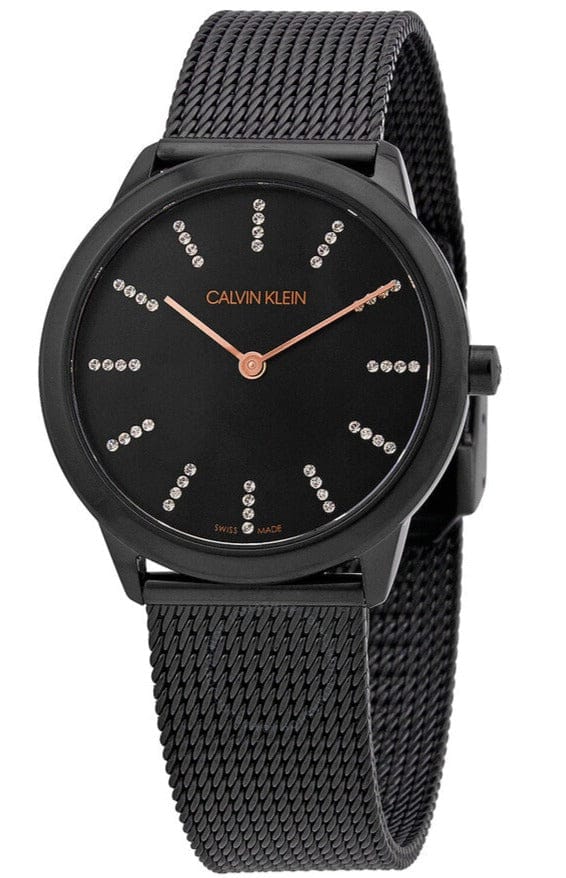 Calvin Klein Minimal Diamonds Black Dial Black Mesh Bracelet Watch for Women - K3M22X2X