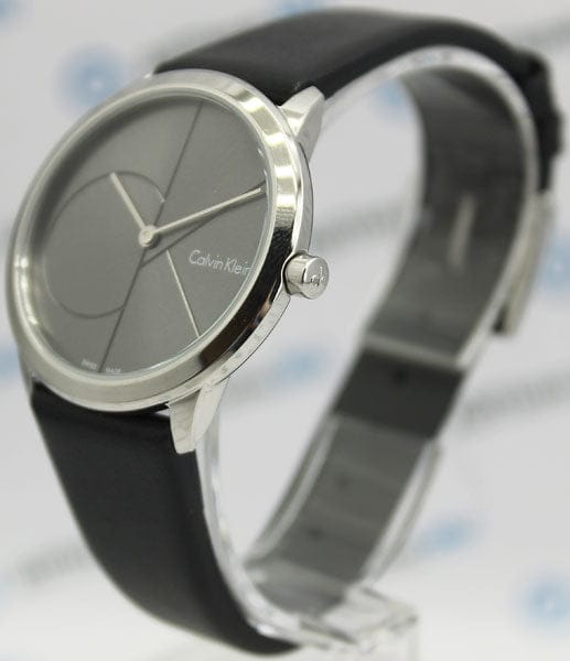 Calvin Klein Minimal Grey Dial Black Leather Strap Watch for Men - K3M221C3