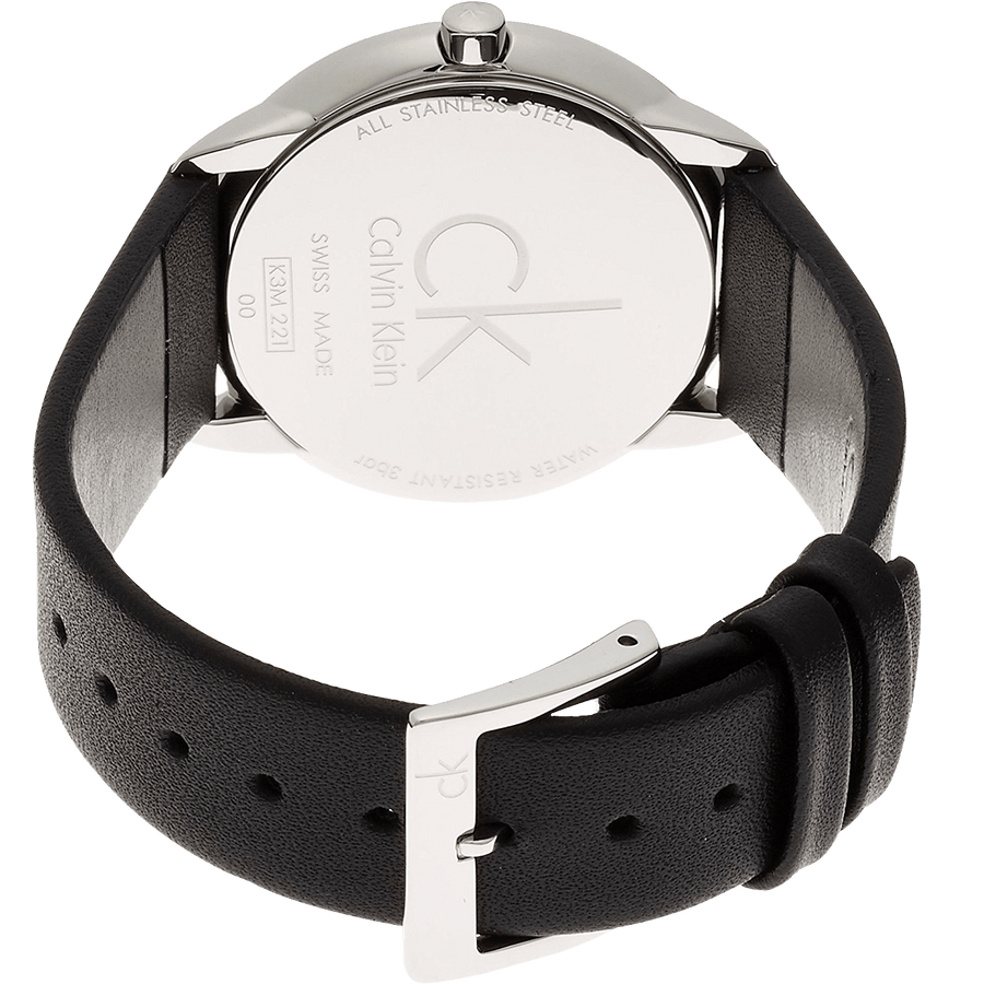 Calvin Klein Minimal Grey Dial Black Leather Strap Watch for Men - K3M221C4