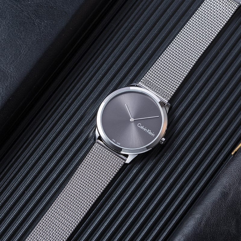 Calvin Klein Minimal Grey Dial Silver Mesh Bracelet Watch for Men - K3M211Y3