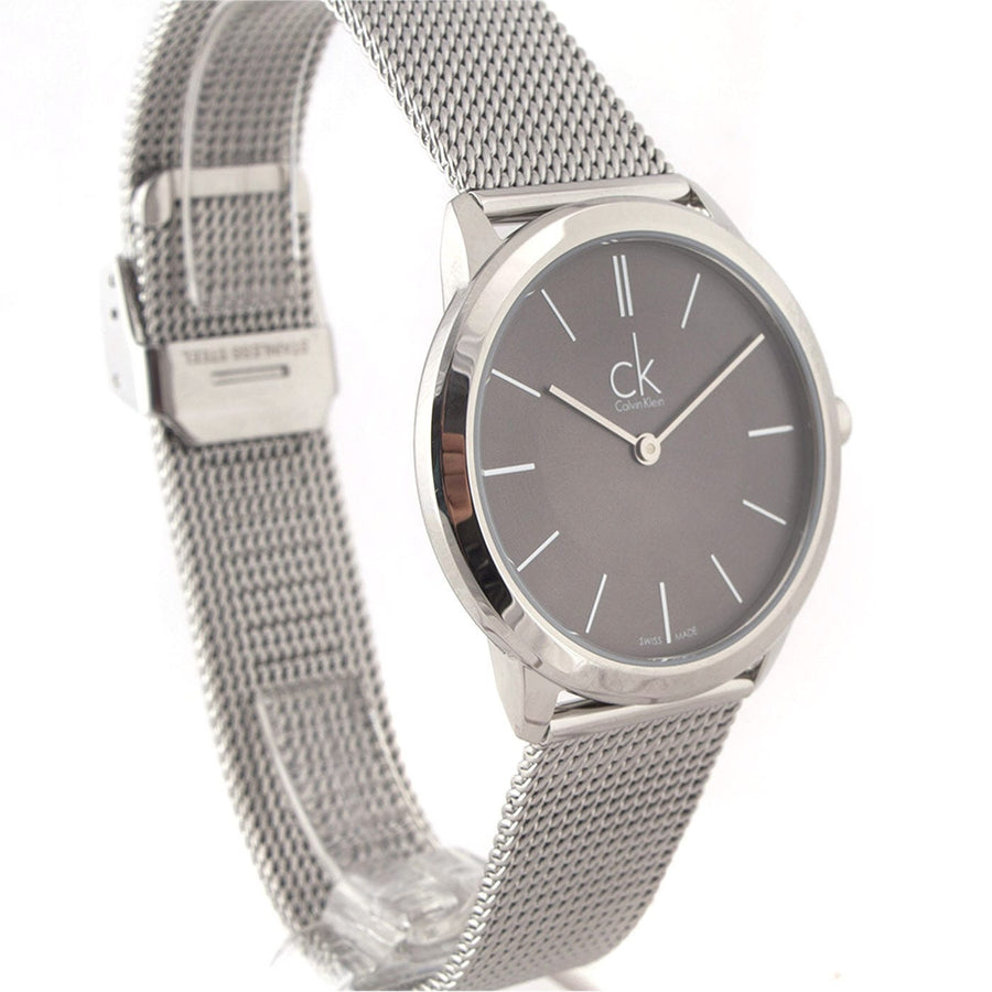 Calvin Klein Minimal Grey Dial Silver Mesh Bracelet Watch for Men - K3M22124