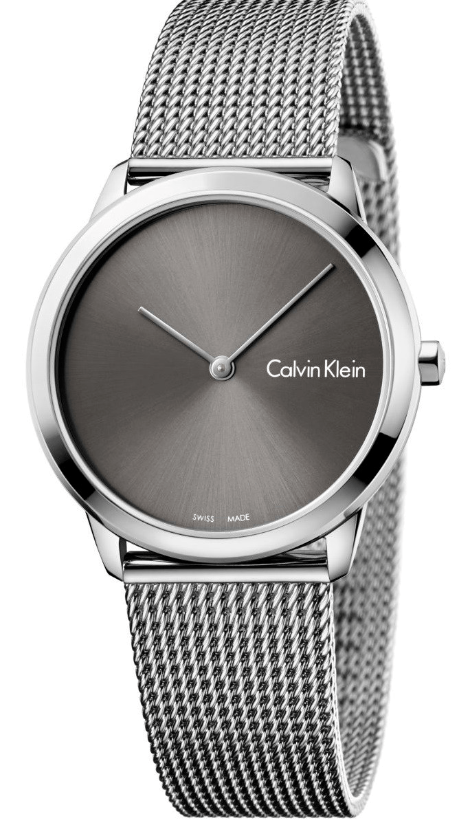 Calvin Klein Minimal Grey Dial Silver Mesh Bracelet Watch for Men - K3M22124