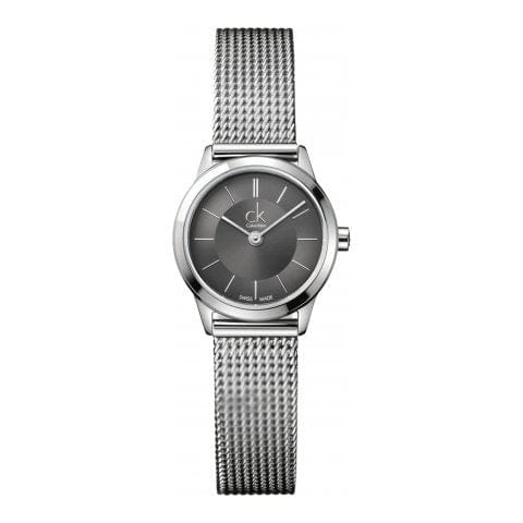 Calvin Klein Minimal Grey Dial Silver Mesh Bracelet Watch for Men - K3M51154