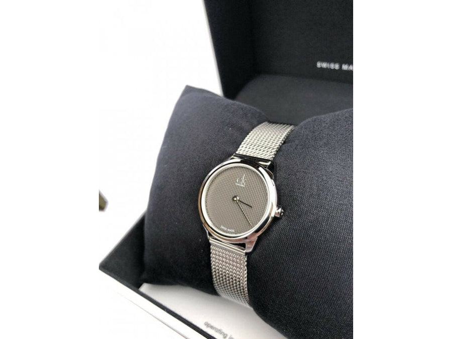 Calvin Klein Minimal Grey Dial Silver Mesh Bracelet Watch for Women - K3M2212X