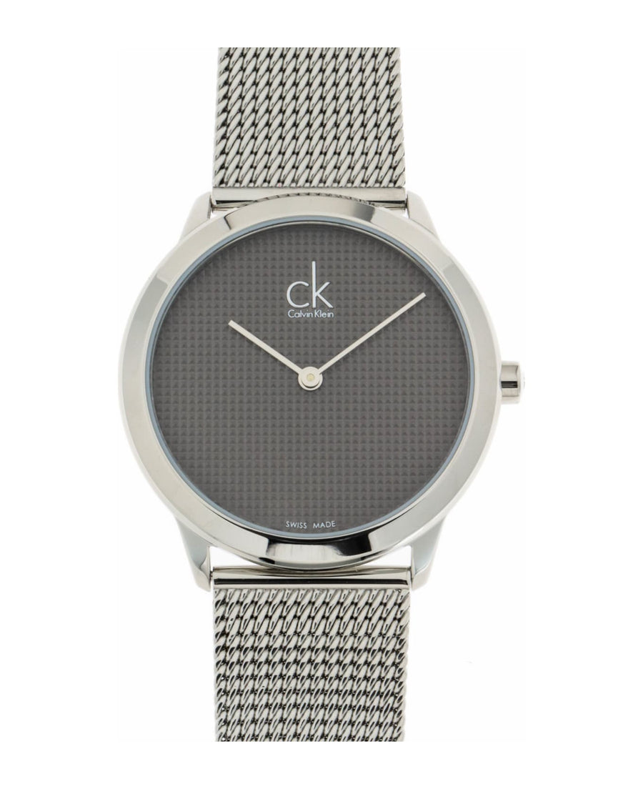 Calvin Klein Minimal Grey Dial Silver Mesh Bracelet Watch for Women - K3M2212X