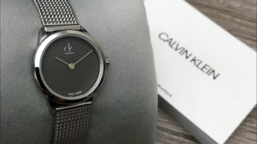 Calvin Klein Minimal Grey Dial Silver Mesh Bracelet Watch for Women - K3M2312X