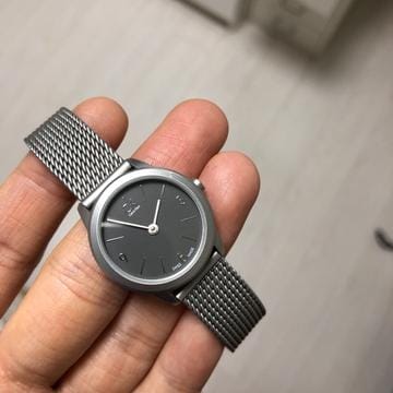 Calvin Klein Minimal Grey Dial Silver Mesh Bracelet Watch for Women - K3M53154