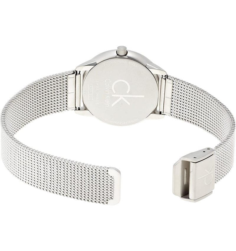 Calvin Klein Minimal Grey Dial Silver Mesh Bracelet Watch for Women - K3M53154