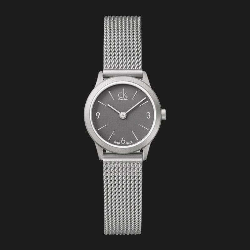 Calvin Klein Minimal Grey Dial Silver Mesh Bracelet Watch for Women - K3M53154