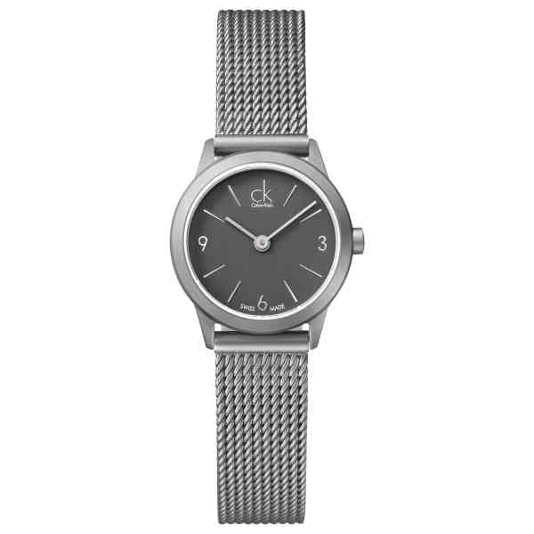 Calvin Klein Minimal Grey Dial Silver Mesh Bracelet Watch for Women - K3M53154