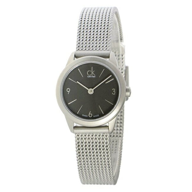 Calvin Klein Minimal Grey Dial Silver Mesh Bracelet Watch for Women - K3M53154