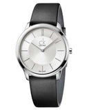 Calvin Klein Minimalist White Dial Black Leather Strap Watch for Men - K3M211C6