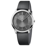 Calvin Klein Minimal Grey Dial Black Leather Strap Watch for Men - K3M221C4