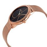 Calvin Klein Minimal Black Dial Rose Gold Mesh Bracelet Watch for Men - K3M22621