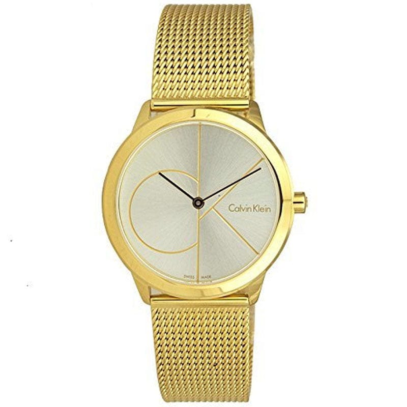 Calvin Klein Minimal Silver Dial Gold Mesh Bracelet Watch for Women - K3M22526
